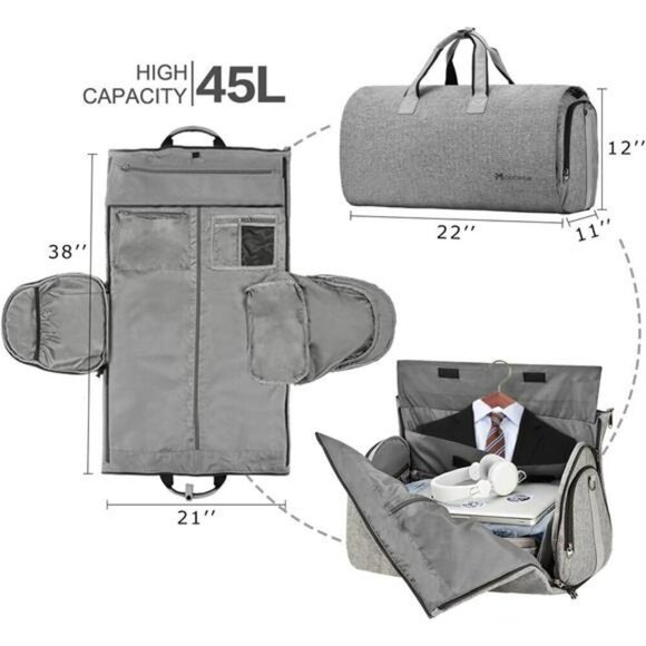 Convertible Carry On Garment Duffel Bag for Travel Suit Weekend Business Trip - Picture 2 of 7